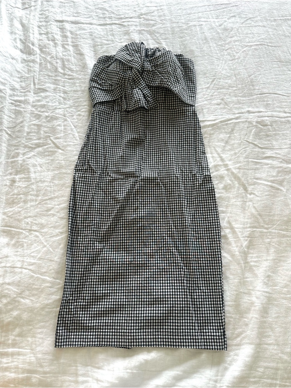 Strapless Black and White Gingham Midi Dress